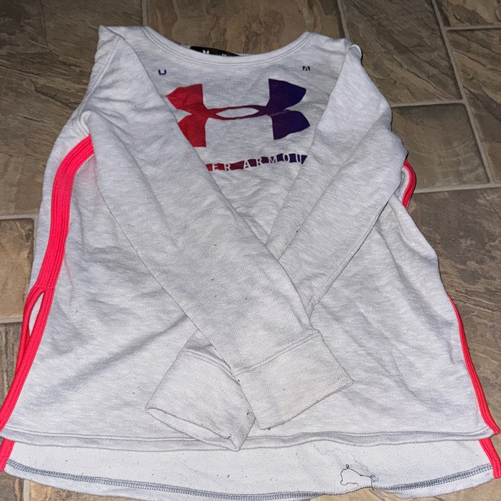 Under Armour Light Gray Shirt with Pink and Purple Accents